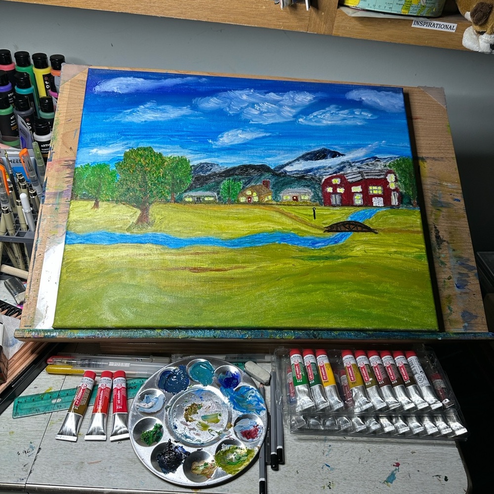 Serene Countryside Canvas Art with Blue and Green